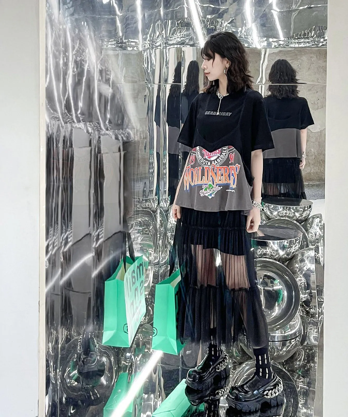 Loose T-shirts & Mesh Dress Co-ord