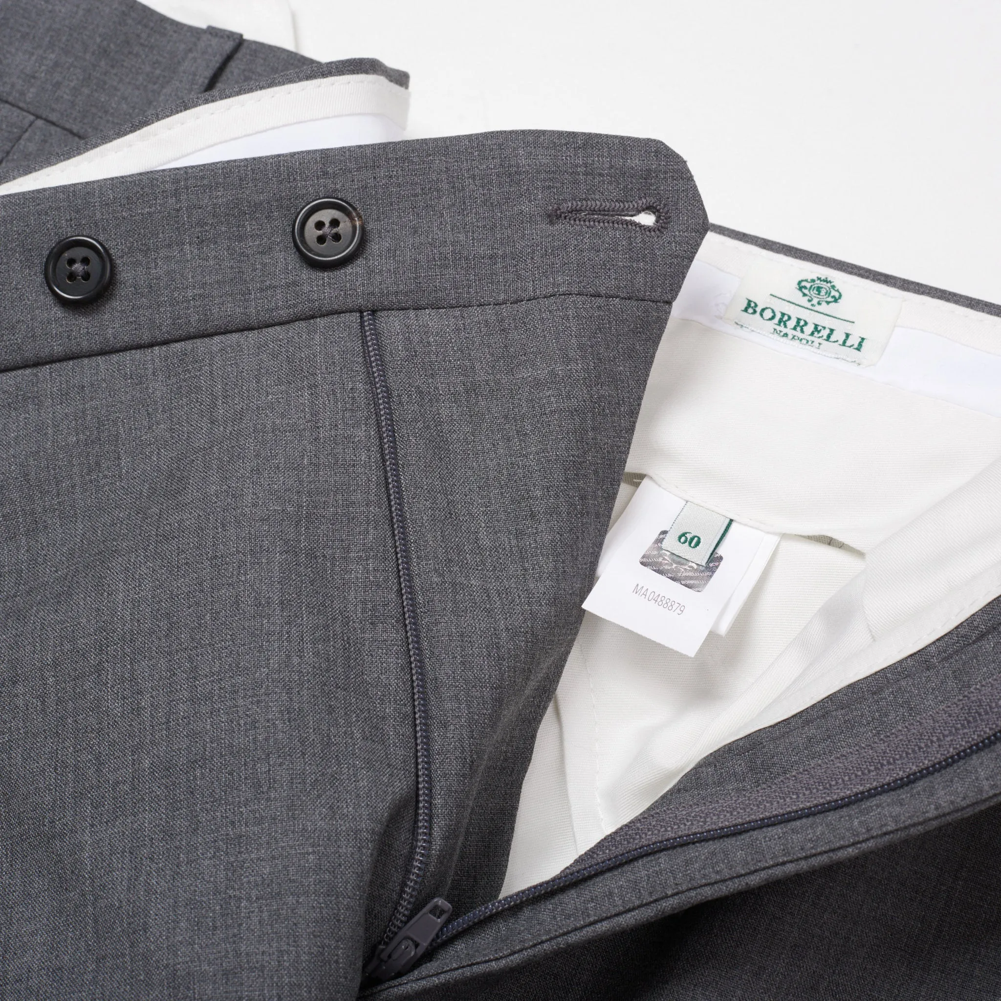 LUIGI BORRELLI Napoli Gray Wool Flat Front Dress Pants US 44 NEW EU 60