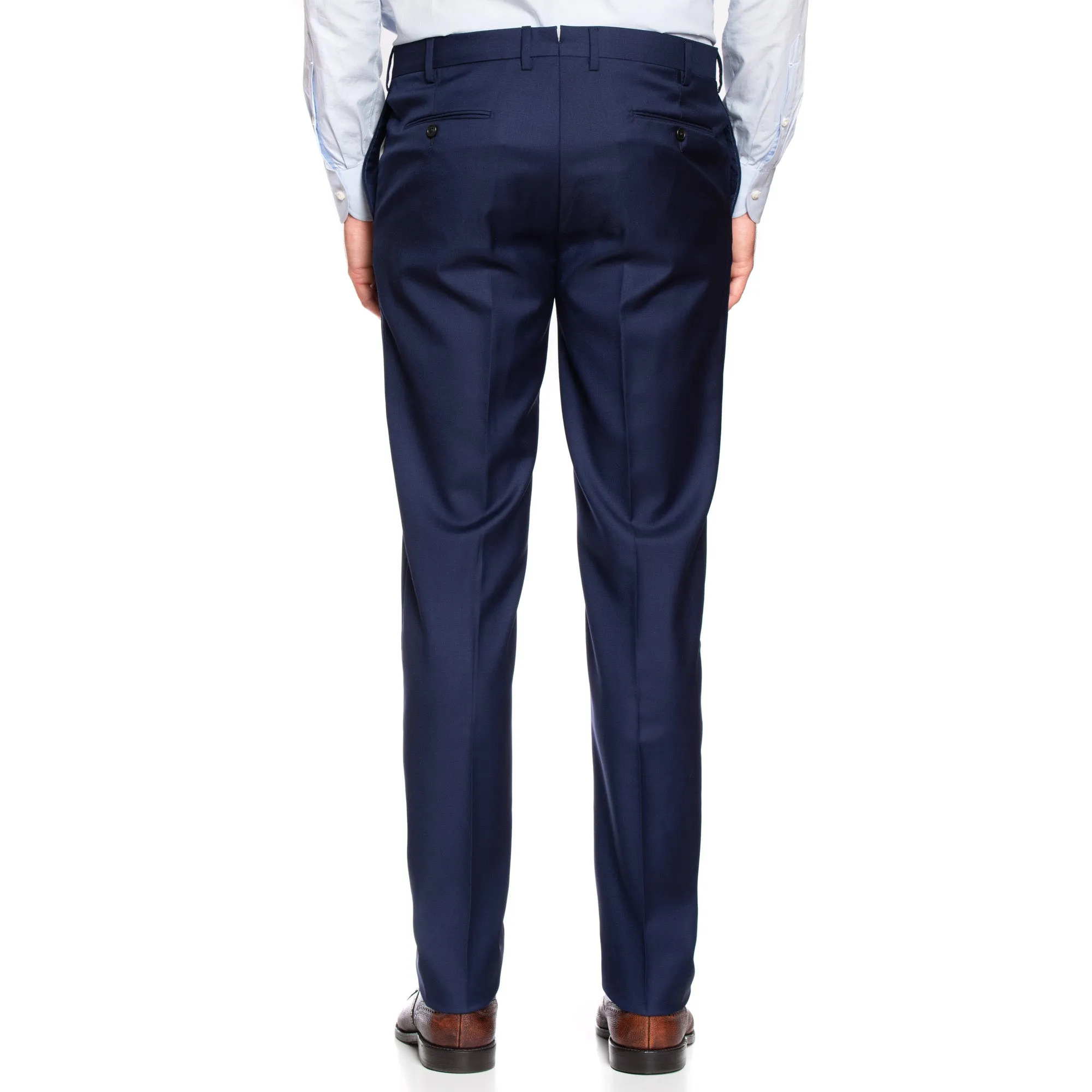 LUIGI BORRELLI Napoli Navy Blue Twill Wool Flat Front Dress Pants NEW Slim Fit