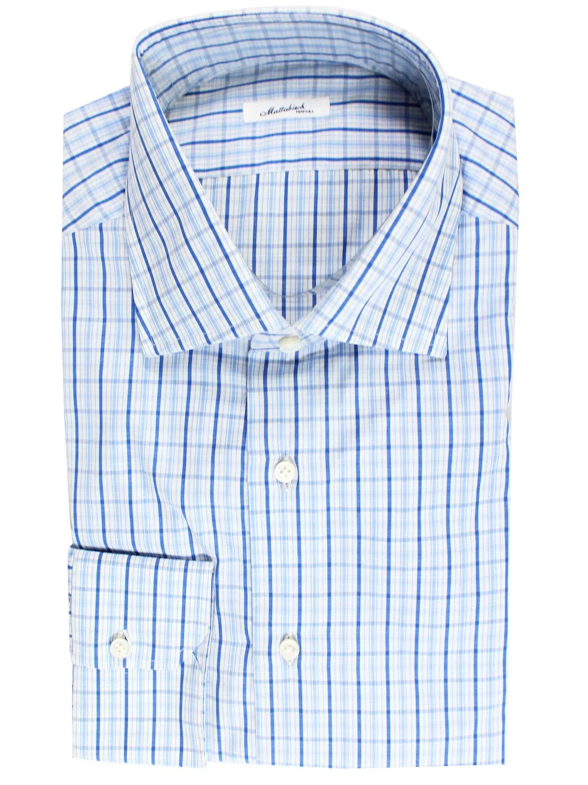 Mattabisch Dress Shirt White Blue Navy Check 44 - 17 1/2 SALE