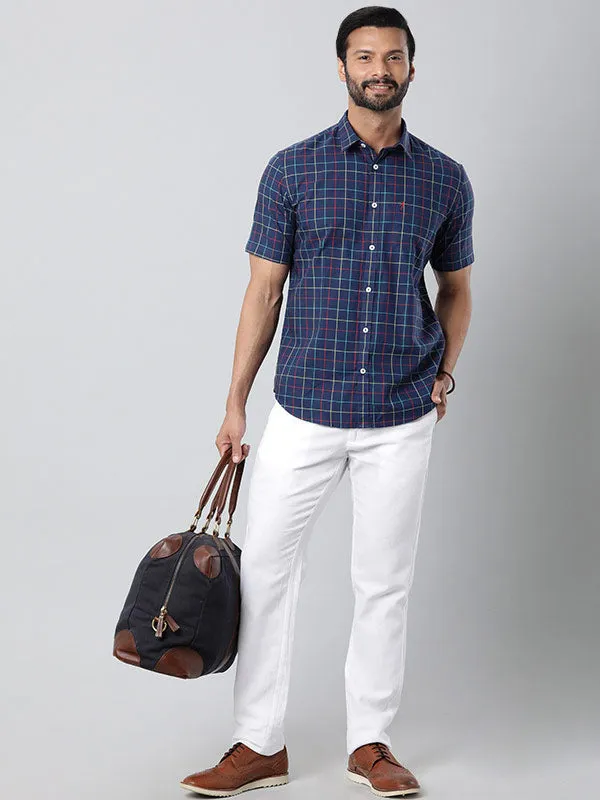 Men Checked Half Sleeve Cotton Stretch Shirt