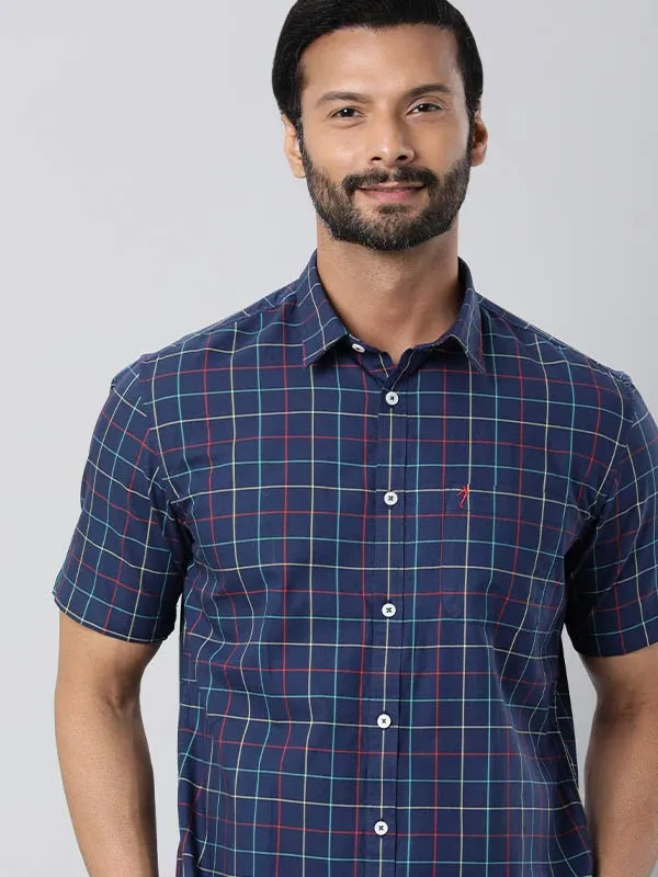 Men Checked Half Sleeve Cotton Stretch Shirt
