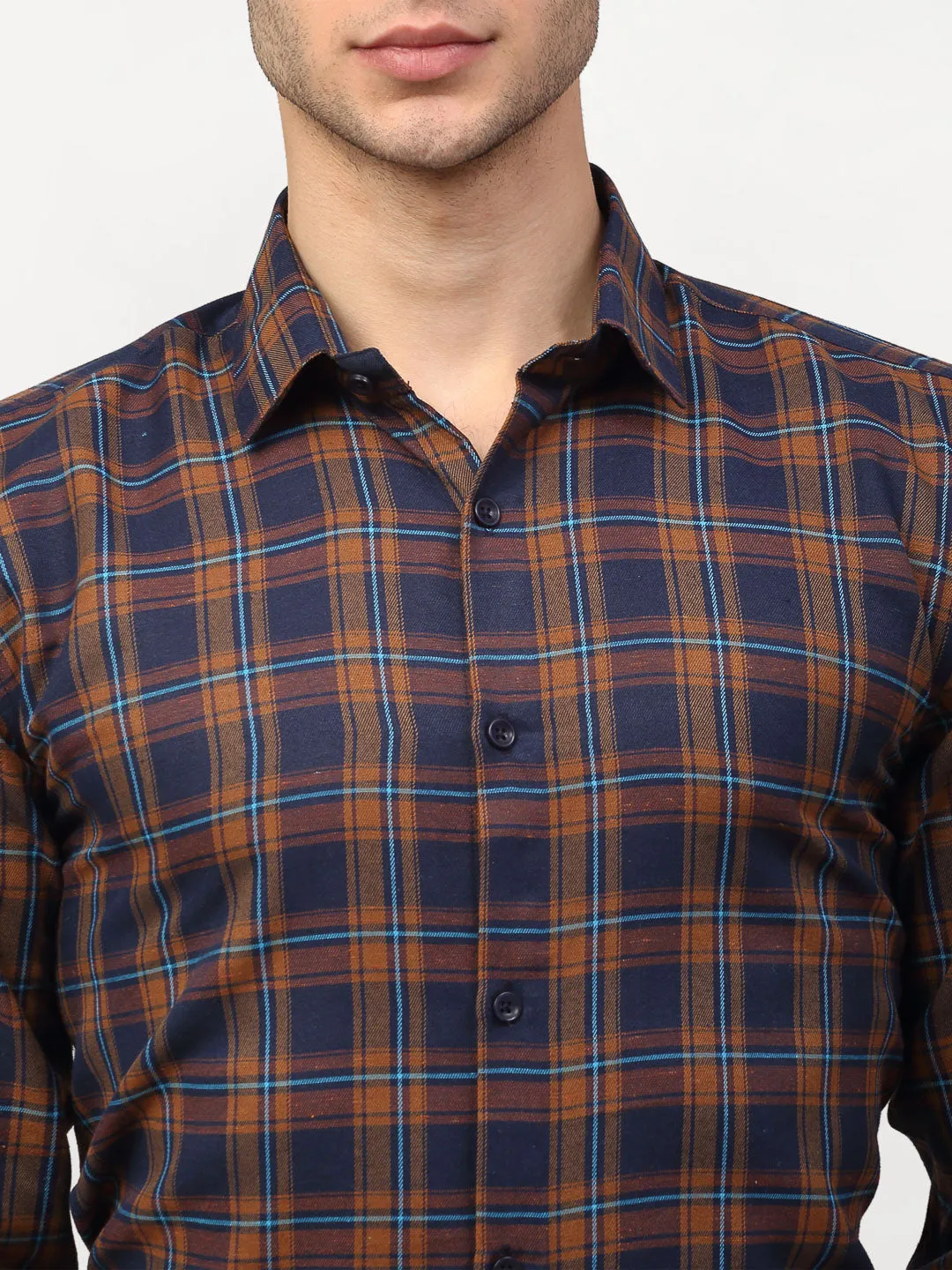 Men's Orange Checked Formal Shirts ( SF 781Orange-Blue ) - Jainish