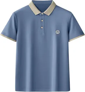 Mens T-shirts Button Down Lapel Tops Letter Short Sleeve Casual Dress