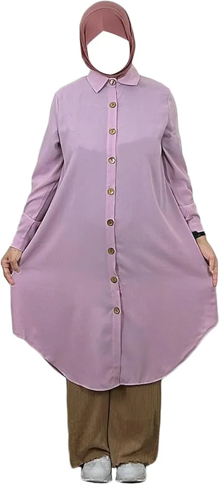 Muslim Long Shirts Button Tops   B15652