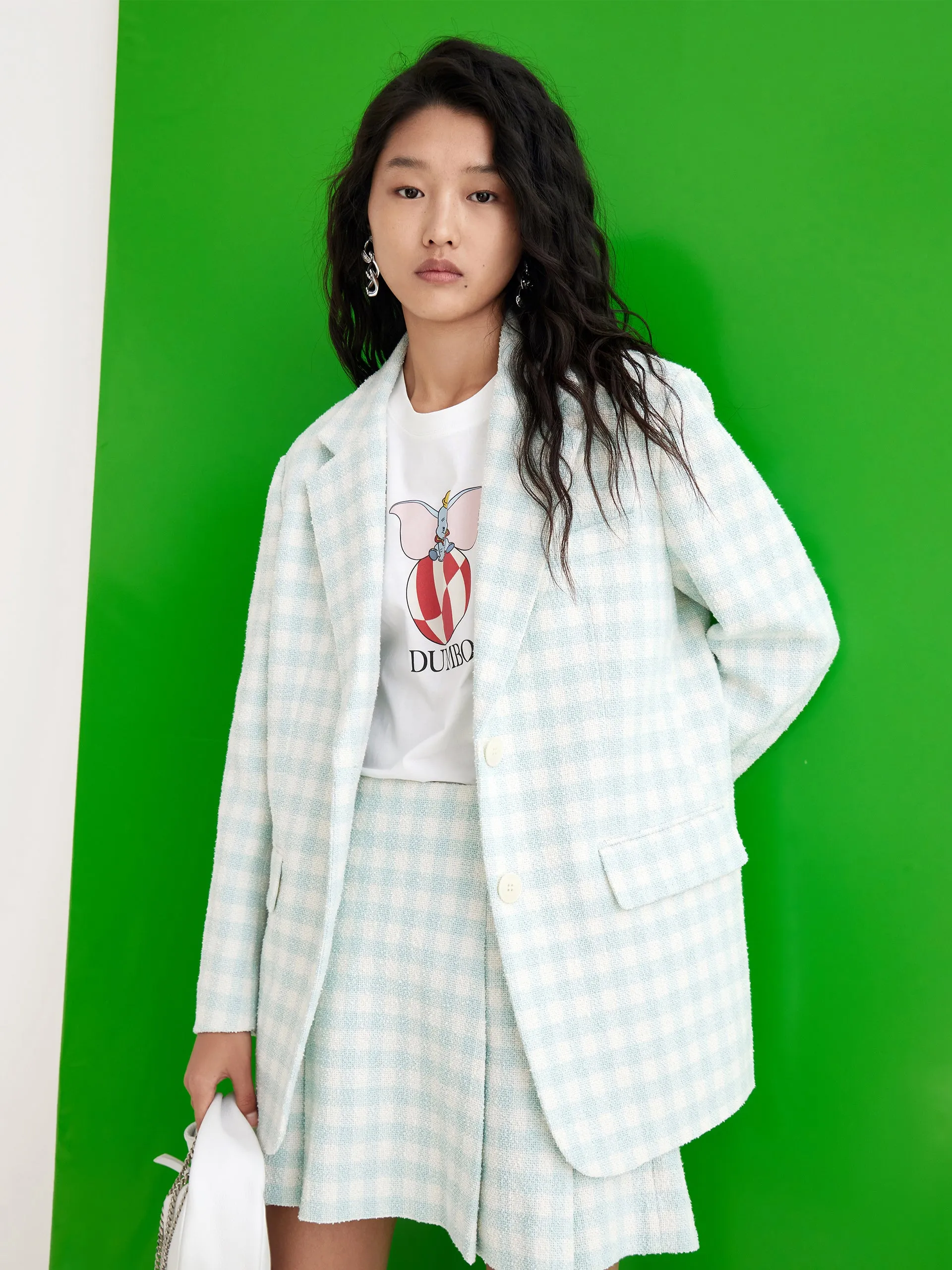 Oversized Wide-shoulder Checked Blazer