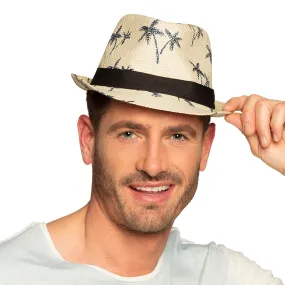 Palm Tree Printed Straw Trilby