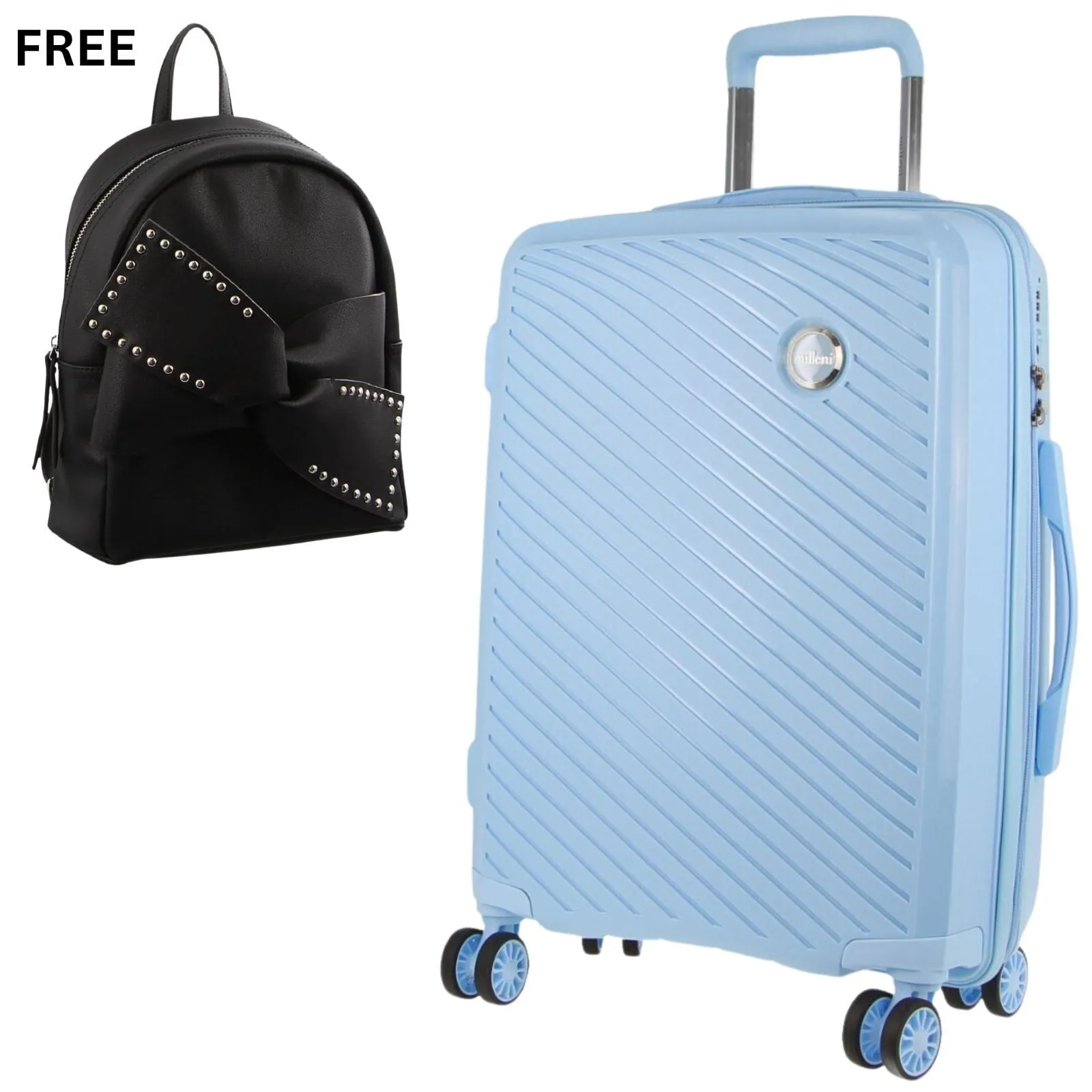 Pierre Cardin Inspired Milleni Luggage Bag Large in Blue   FREE Milleni Backpack