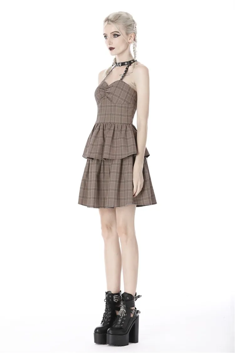 Punk checked layer prom corset dress DW387