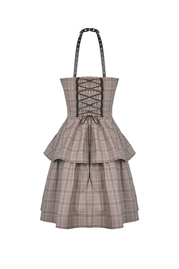 Punk checked layer prom corset dress DW387