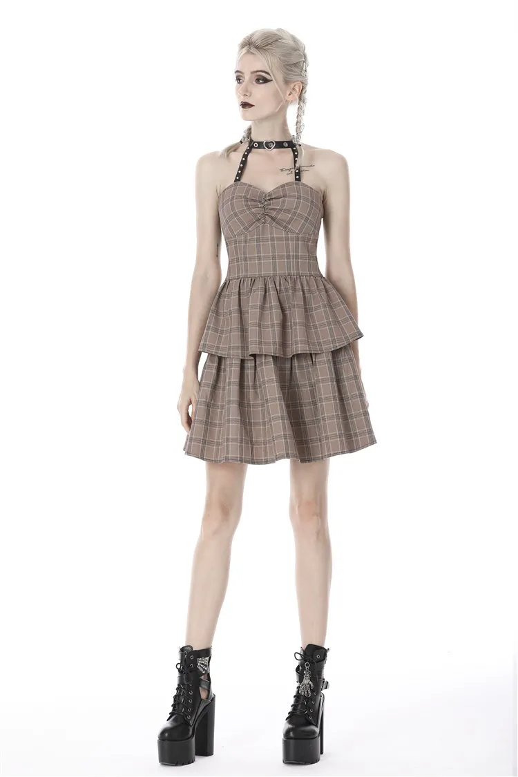 Punk checked layer prom corset dress DW387