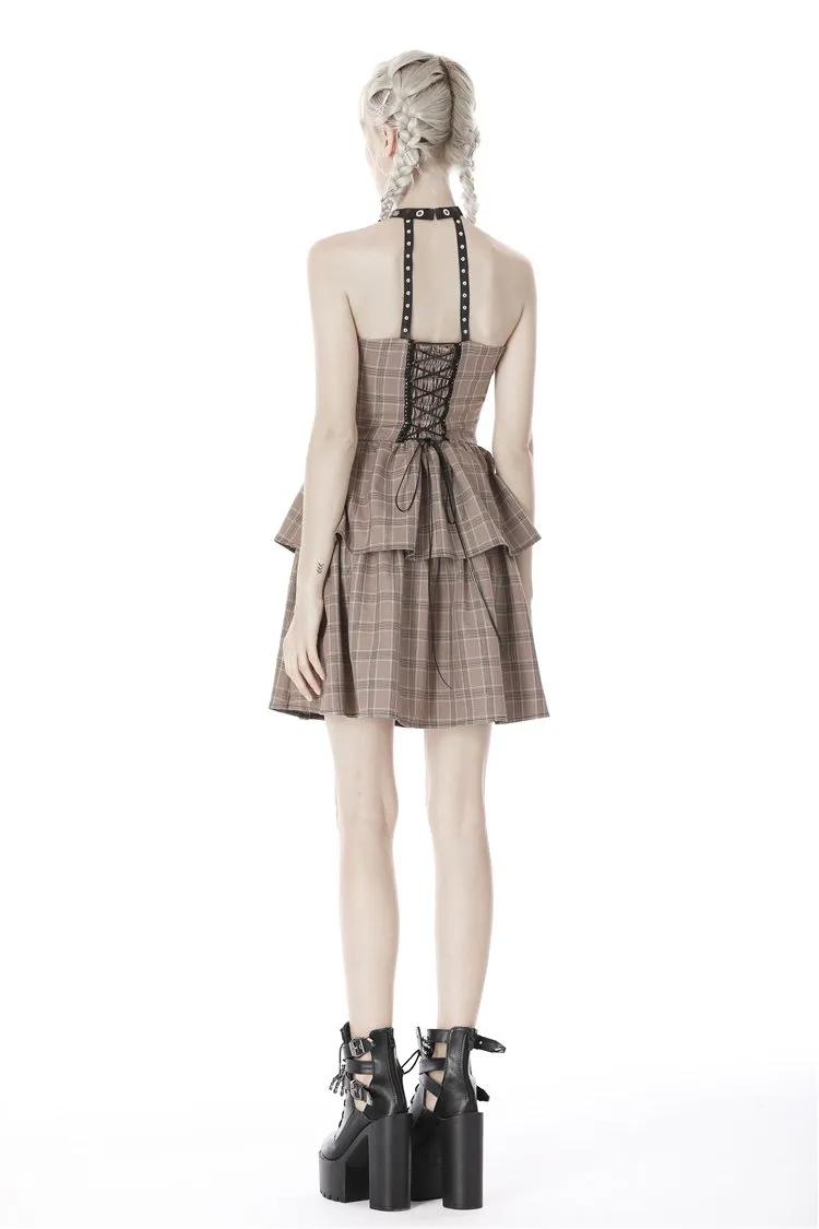 Punk checked layer prom corset dress DW387