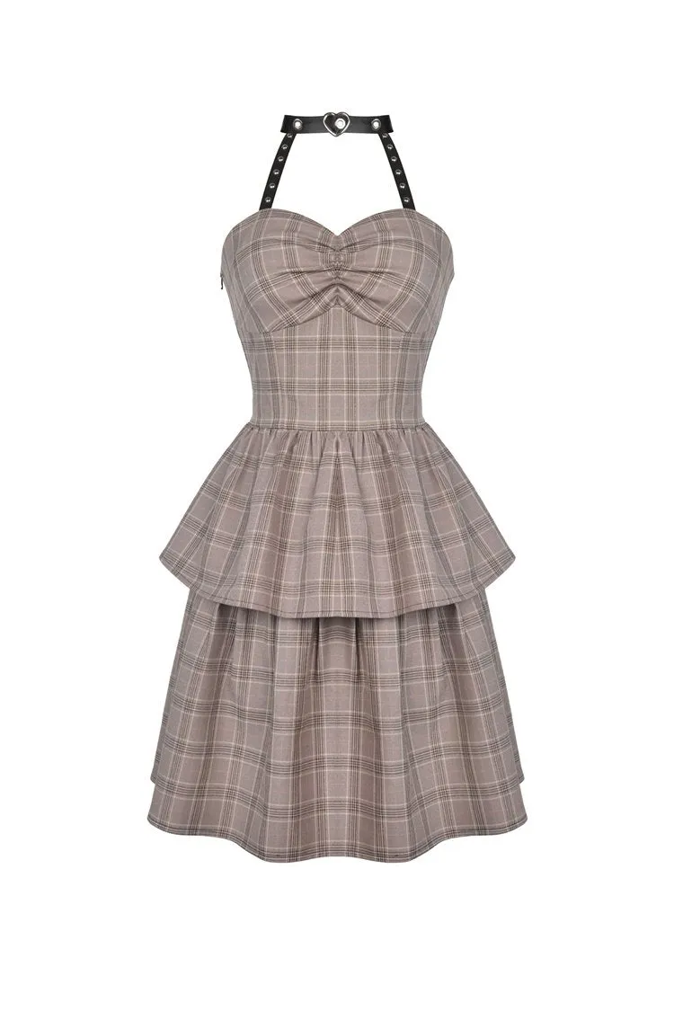 Punk checked layer prom corset dress DW387