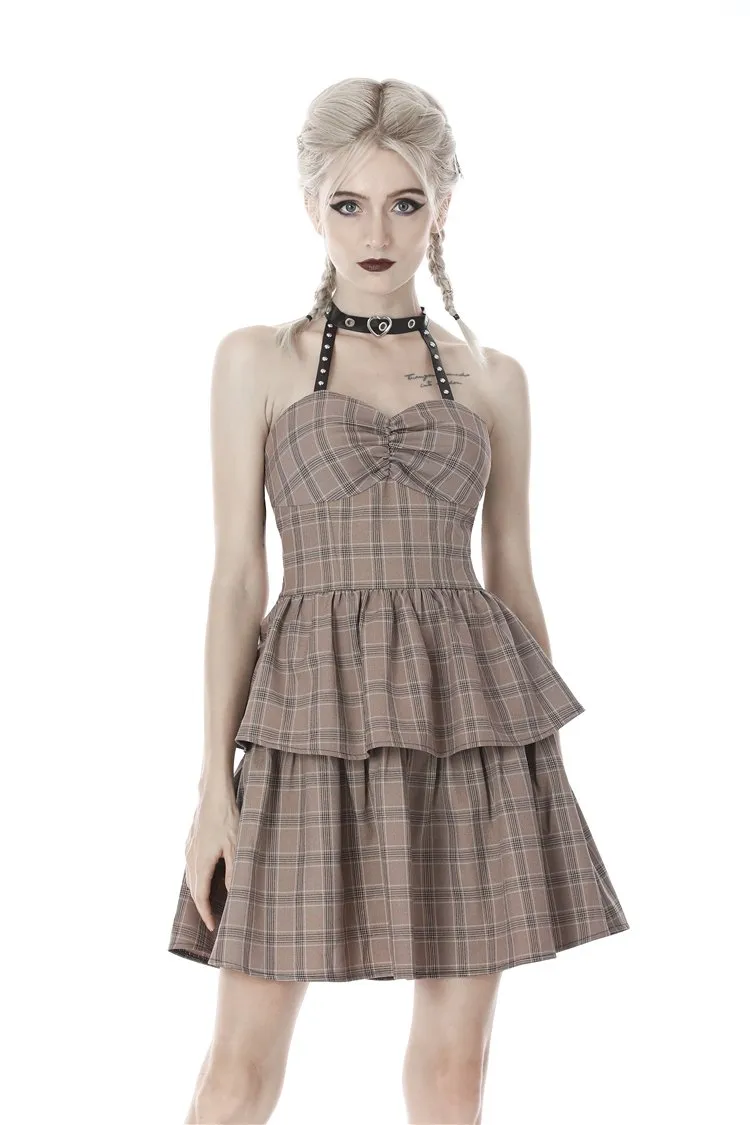 Punk checked layer prom corset dress DW387
