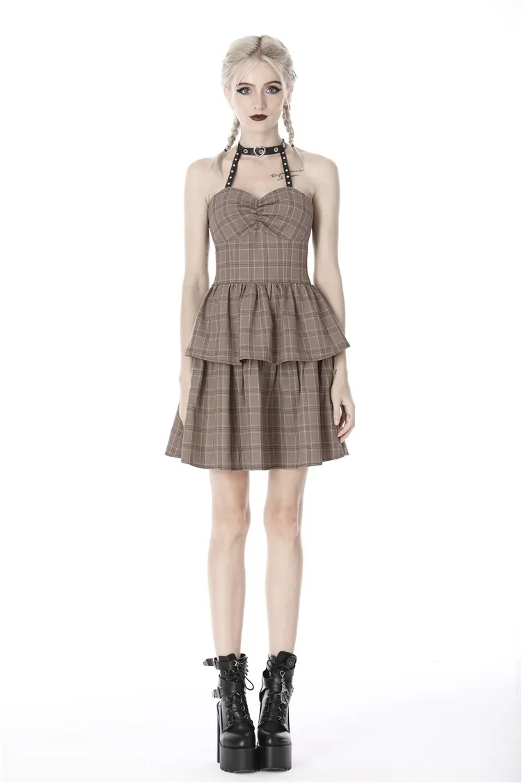 Punk checked layer prom corset dress DW387