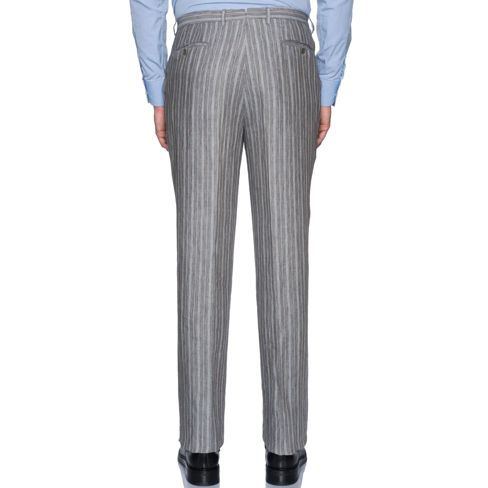 SARTORIA CASTANGIA Gray Striped Linen Flat Front Dress Pants EU 56 NEW US 40