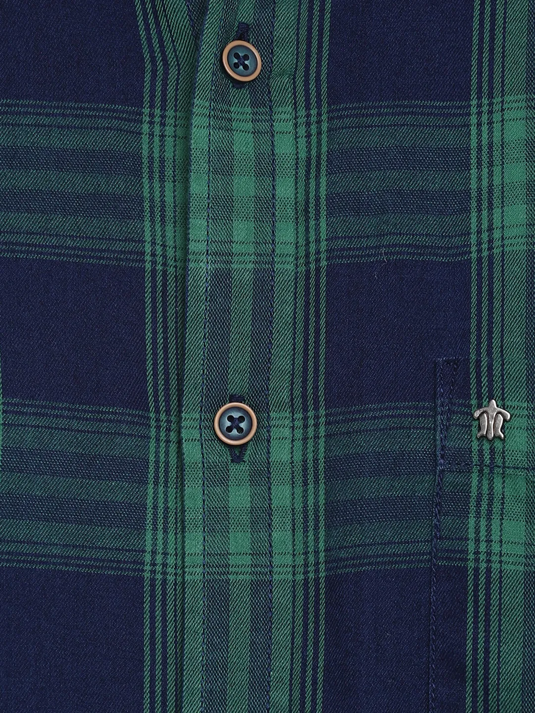 Turtle Men Green Cotton Checked Slim Fit Shirts