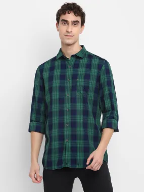 Turtle Men Green Cotton Checked Slim Fit Shirts