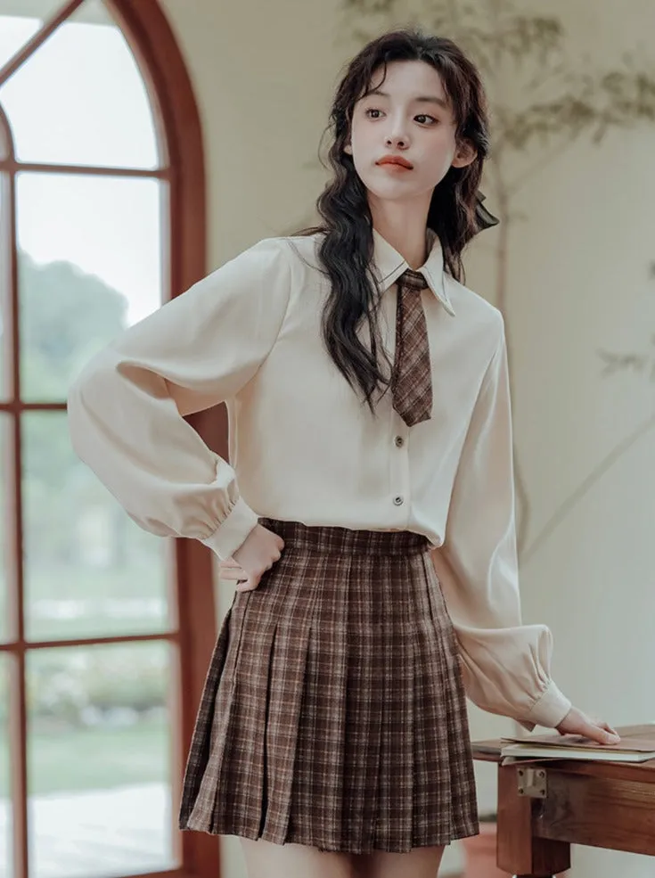Vest College Skirt Colored Checked Knit Retro Shirt