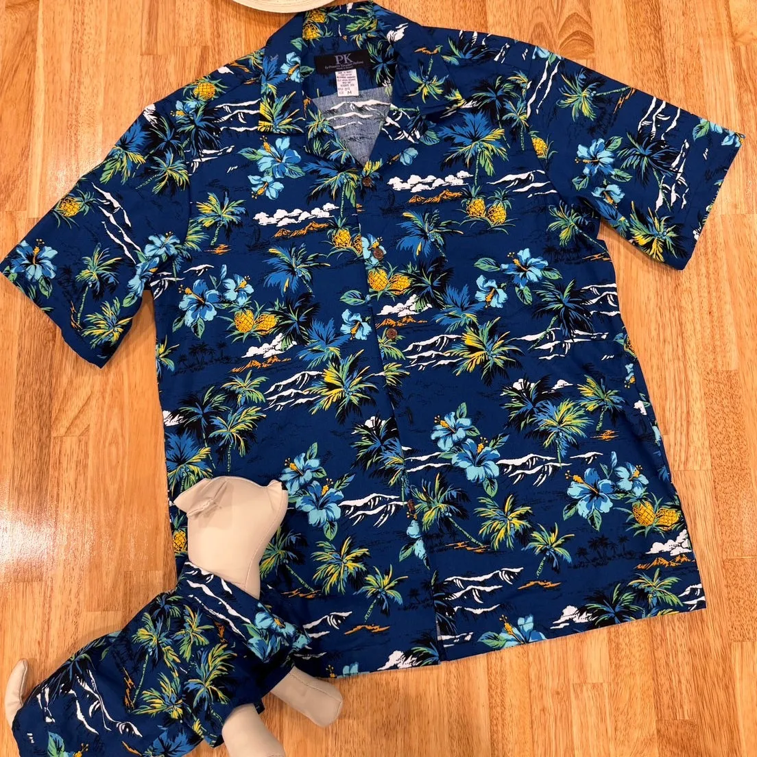 Vintage Print Hawaiian Dog Shirts / Blue［Dog and owner hawaii shirts］