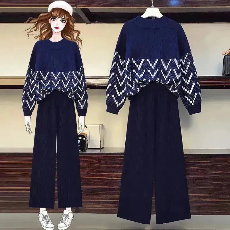 Women Two-piece knitted wide-leg pants