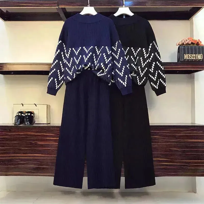 Women Two-piece knitted wide-leg pants