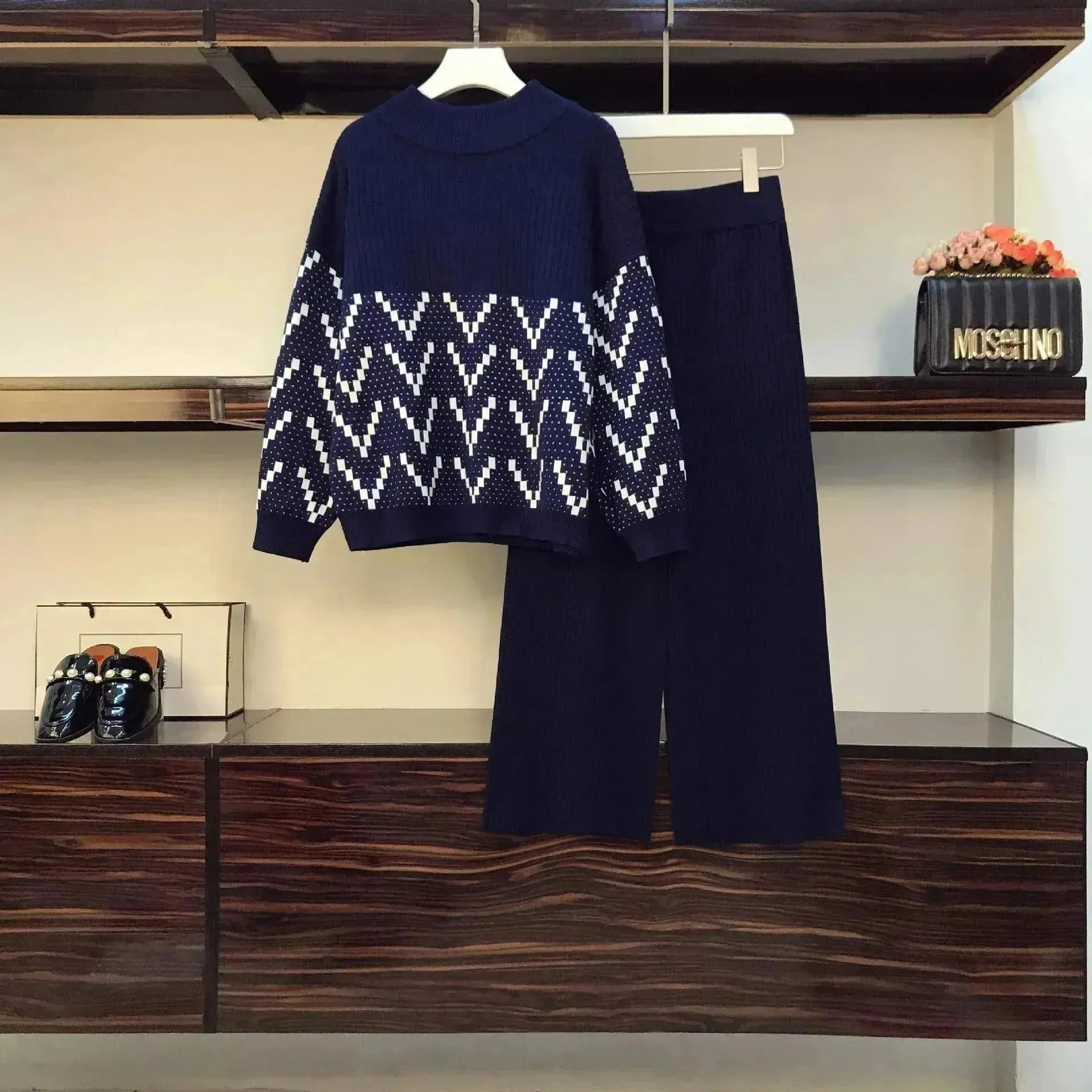 Women Two-piece knitted wide-leg pants