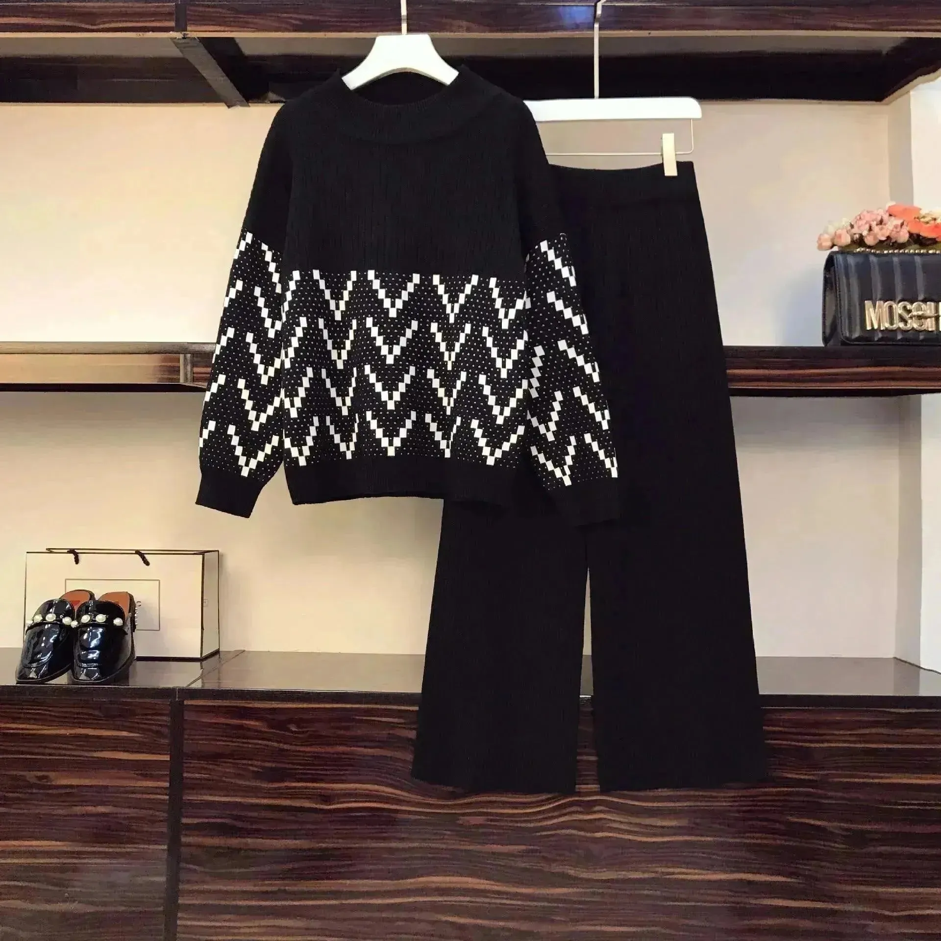 Women Two-piece knitted wide-leg pants